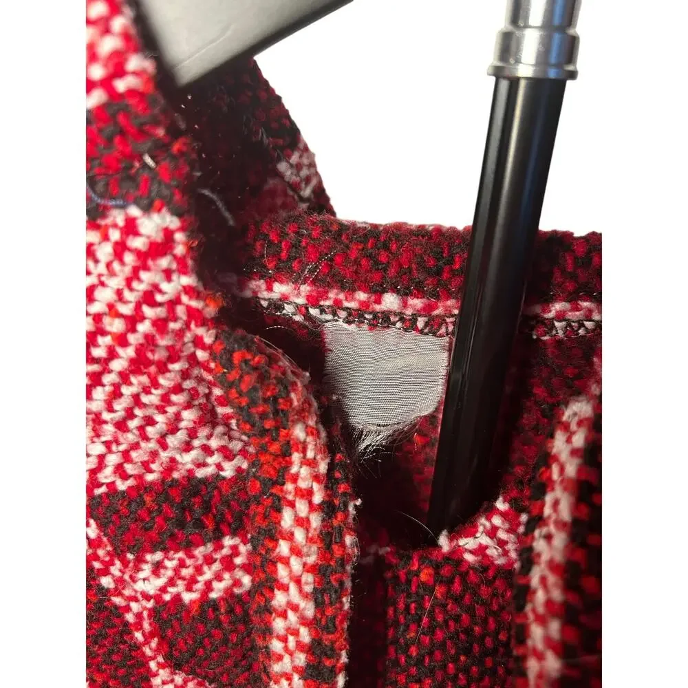 VTG Mexican Baja Hoodie Jerga Drug Rug Striped Red White Large Boho Gorpcore